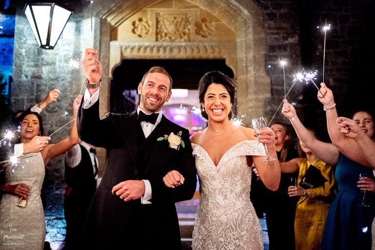 Huntsham Court wedding with sparkler exit