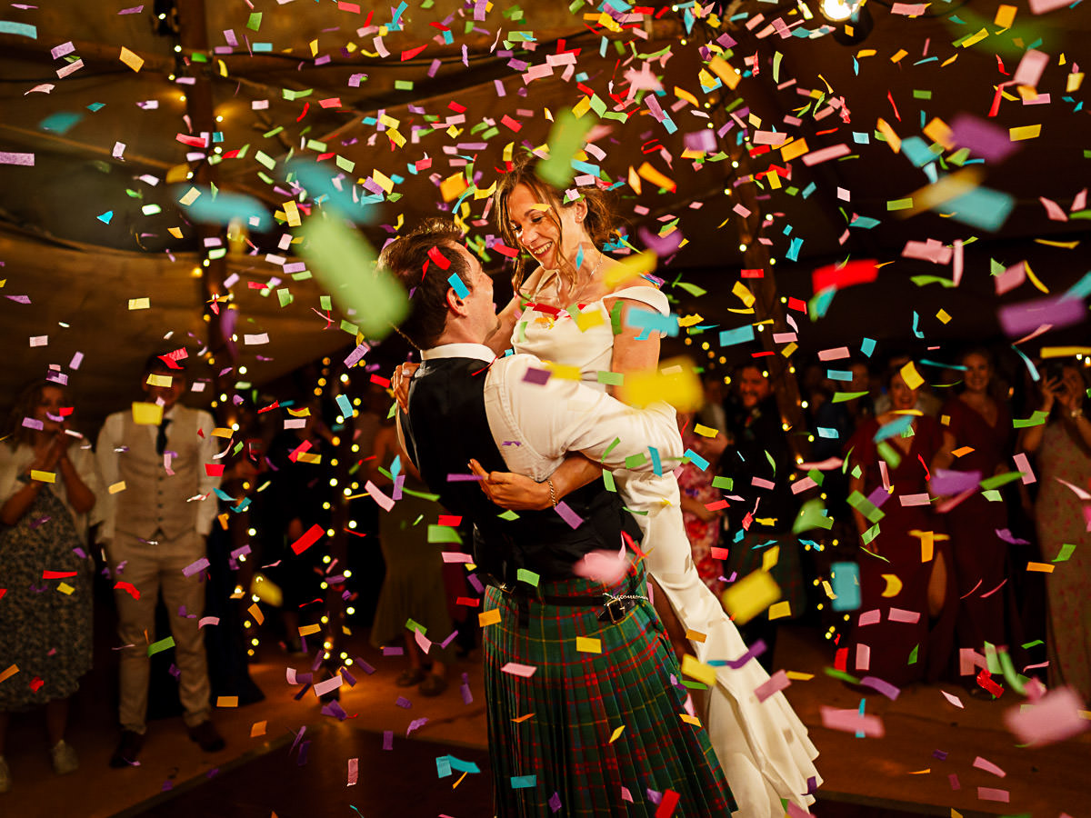 First dance at Devon wedding filled with confetti